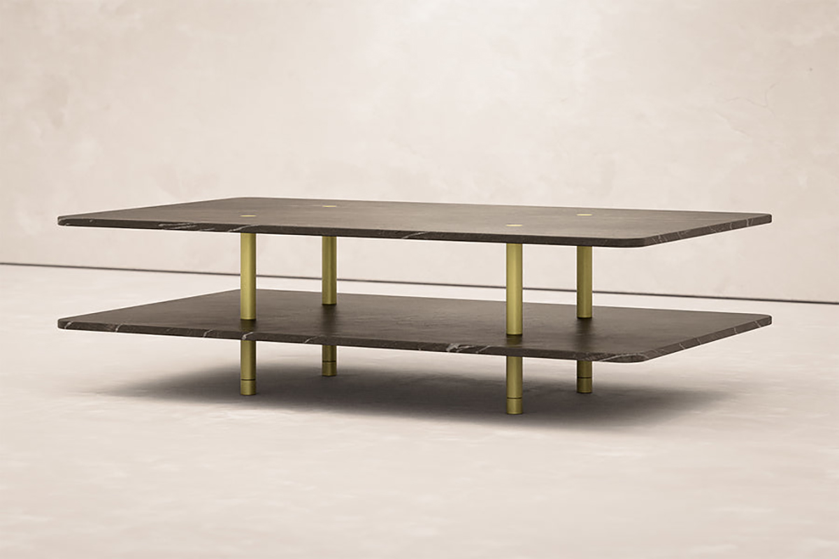 STRATA COFFEE TABLE - TWO TIER/SQUARE/STONE par Fort Standard