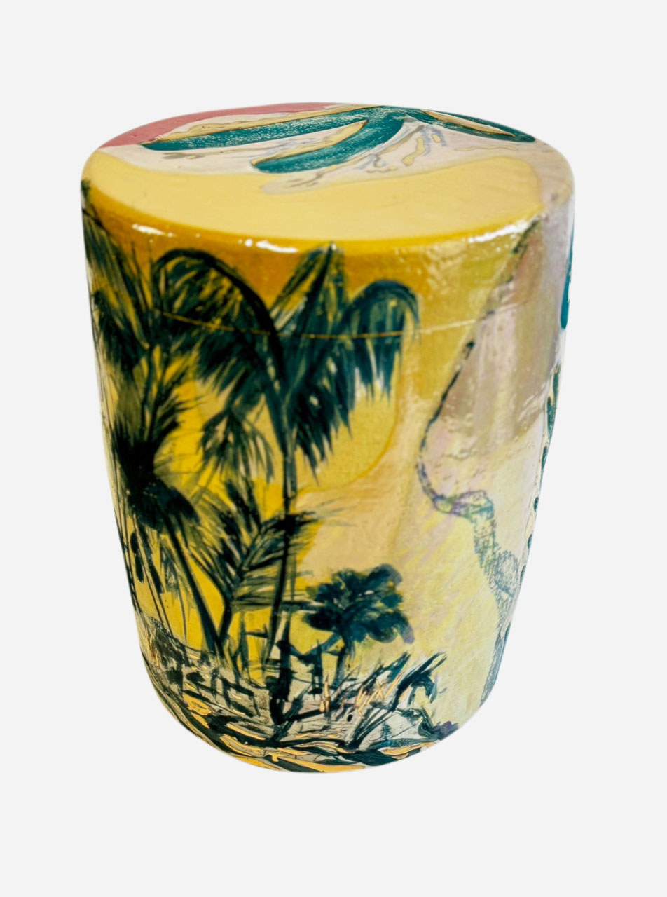 METALLIC BARREL STOOL PALM TREES par REINALDO SANGUINO