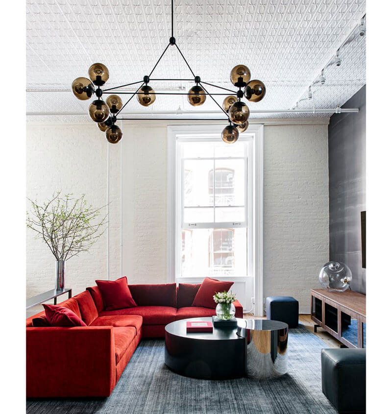 MODO CHANDELIER RECTANGLE 14 GLOBES par Roll & Hill